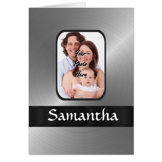 Cartão Foto personalizada da cinza prateada (Frente)