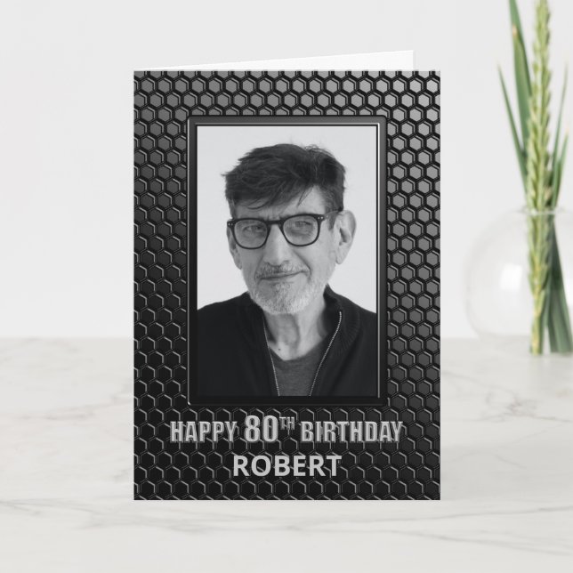 Cartão Foto personalizada de aniversário do 80 preto mode (Frente)
