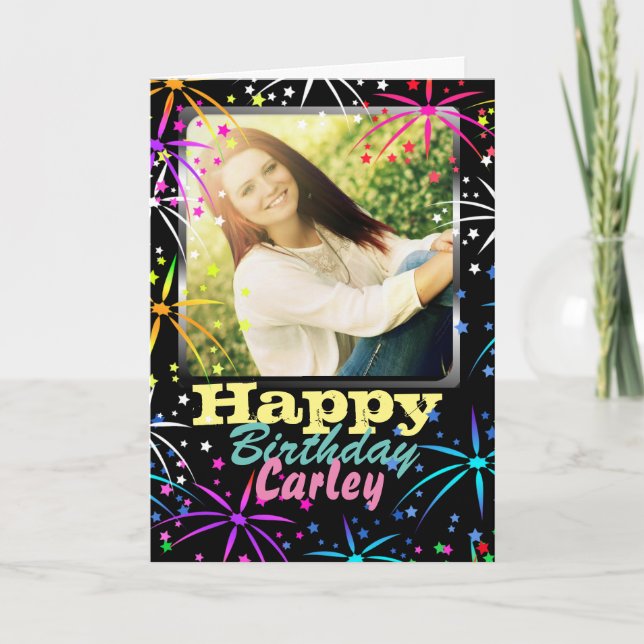 Cartão Foto Personalizada de Celebração do Fireworks Aniv (Frente)