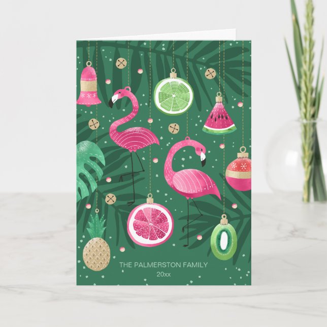 Cartão Foto personalizada de Enfeites de natal tropicais  (Frente)