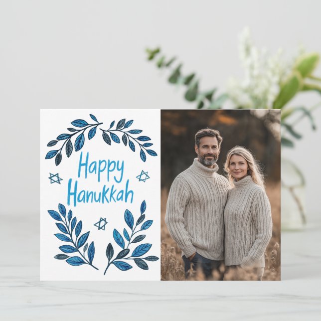 Cartão Foto PERSONALIZADA de Hanukkah Botânica (Em pé/Frente)