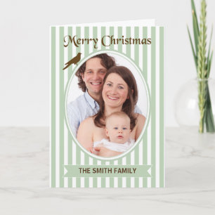 Cartão Foto personalizada de Natal - Vintage Green Stripe