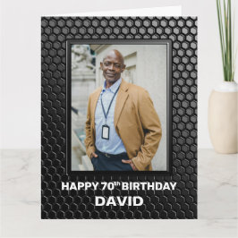 Cartão Foto personalizada de padrão geométrico preto de 7