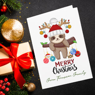 Cartão Foto personalizada de preguiça de Natal engraçada 
