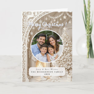 Cartão Foto personalizada de recorte de papel Natal vinta
