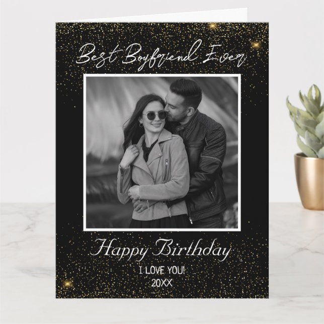 Cartão Foto Personalizada Feliz Aniversário Melhor Beyfri (Planta pequena)