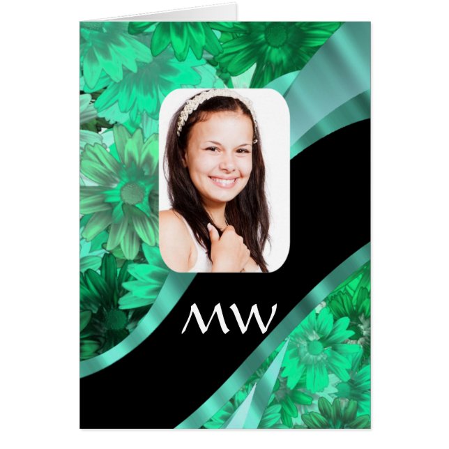 Cartão Foto personalizada floral verde (Frente)