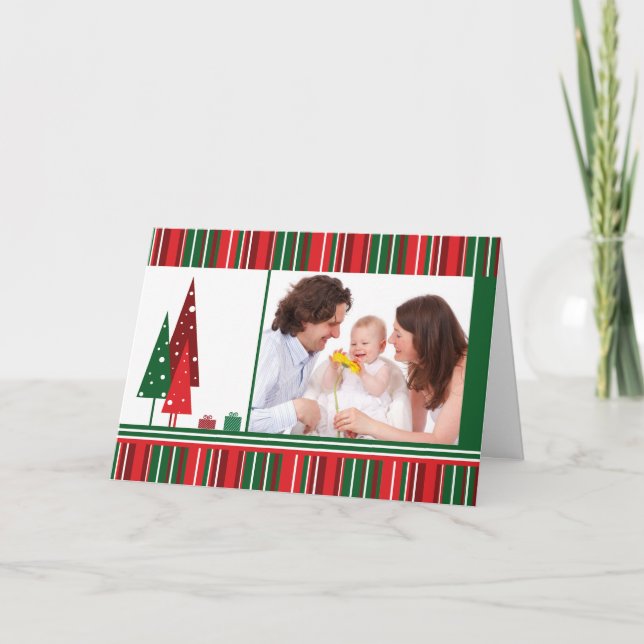 Cartão FOTO personalizada Natal, Árvores e Listras (Frente)