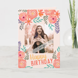 Cartão Foto personalizada "Parabéns" Rosas cor-de-rosa