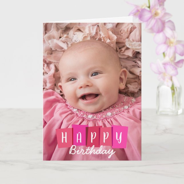 Cartão Foto personalizada rosa Feliz Aniversário Saudação (Orquídea)