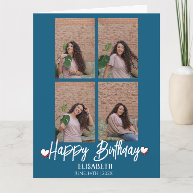 Cartão Foto Personalizada Simples de Aniversário Na moda  (Frente)