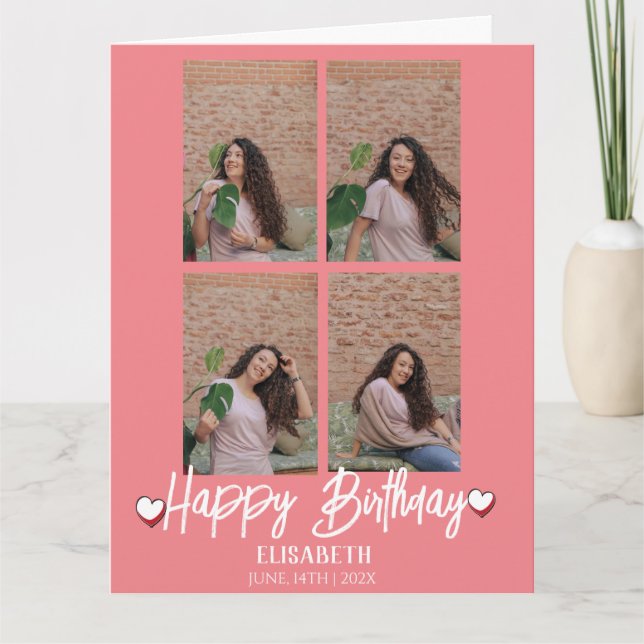 Cartão Foto Personalizada Simples de Aniversário Na moda  (Frente)