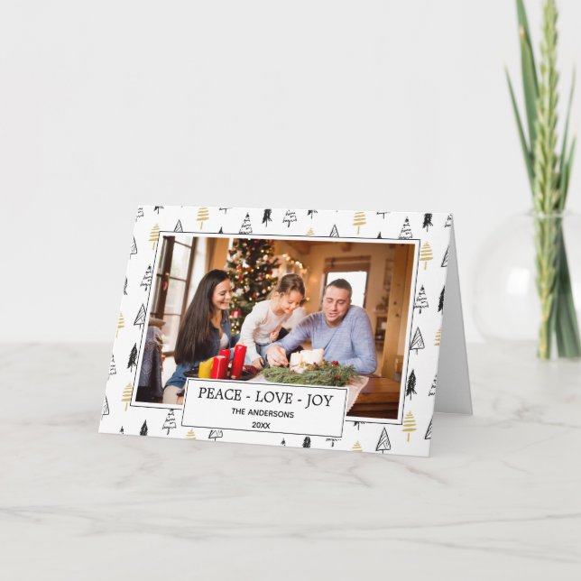 Cartão Foto preta & Dourado moderna do Natal da alegria (Frente)