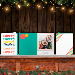 Cartão Foto Única de Natal Alegre Colorido Moderno e Verd