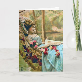 Cartão Fotografia da Vintage de Relaxamento da Mulher