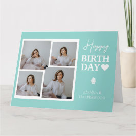 Cartão Fotografia de Aniversário com Caligrafia Simples e