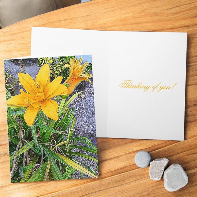 Cartão Fotografia de Broto de Flor de Laranjeira Pensando (Day Lily cover inside template folding greeting card)