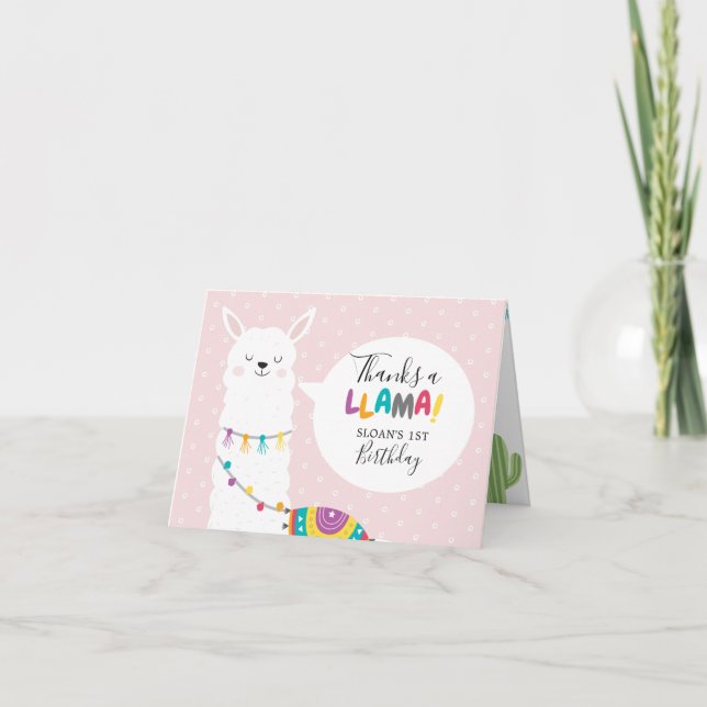 Cartão Fotografia de Cacto de Lhama Rosa Bege Obrigado (Frente)