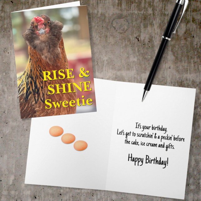 Cartão Fotografia em Close-Up de Frango Barbudo (chicken humor cover and inside greeting template)