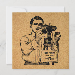 Cartão Fotógrafo antigo com câmera