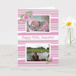 Cartão Fotos de aniversário com aquarela rosa agora e ent