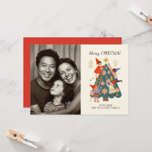 Cartão Fotos de Elves de Natal Divertidos Decorando a Árv