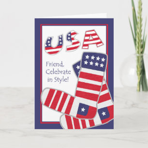 Cartão Fourth of July for Friend, Patriotic Socks