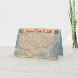 Cartão Fourth of July Vintage Map of United States Card