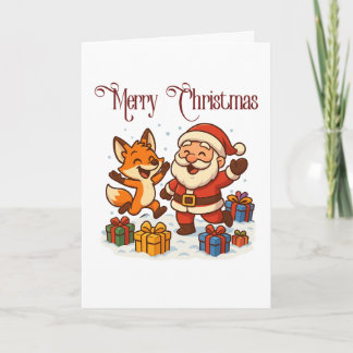 Cartão Fox and Santa Christmas Folded Greeting Card