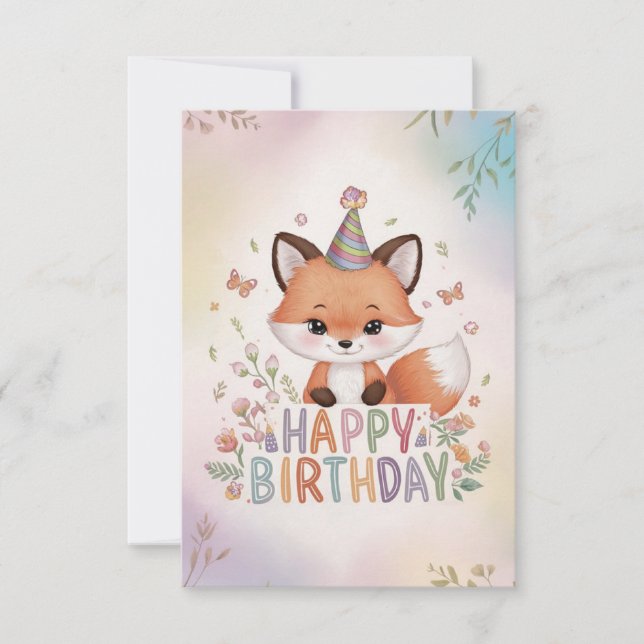Cartão Fox Birthday — Floresta Encantada (Frente)