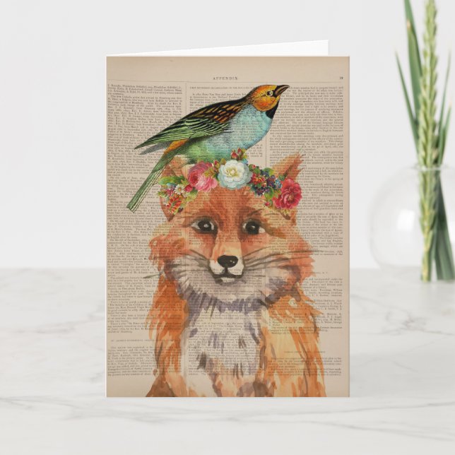 Cartão Fox e Bird Vintage Book (Frente)