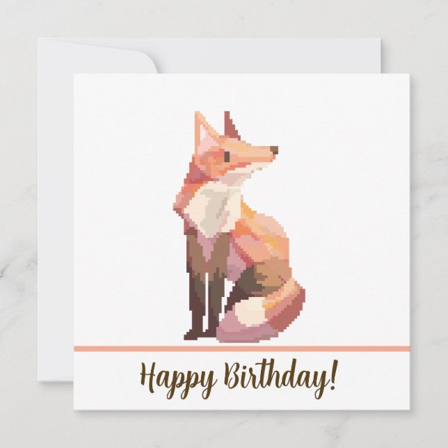 Cartão Fox Happy birthday Pixelart, Pixel Art (Frente)