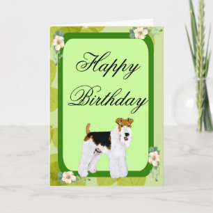 Cartão Fox Terrier com fio - Design de folhas verdes