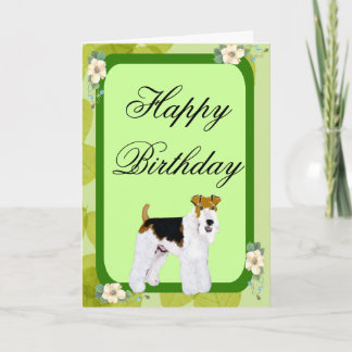 Cartão Fox Terrier com fio - Design de folhas verdes