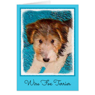 Cartão Fox Terrier Puppy Painting - Arte Original De Cão