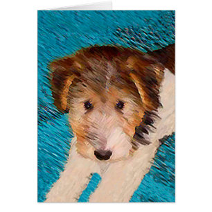 Cartão Fox Terrier Puppy Painting - Arte Original De Cão
