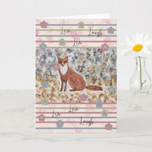 Cartão Fox WatercolorArt with Love, Live, Laugh pinks