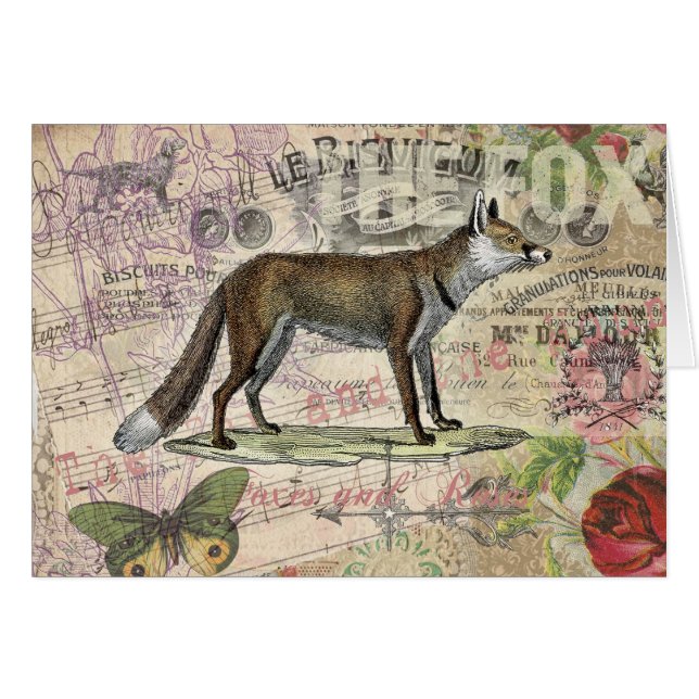 Cartão Fox Wildlife Vintage Animal Illustration (Frente Horizontal)