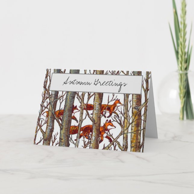 Cartão Fox Woods Tree do outono elegante queda de poesia  (Frente)