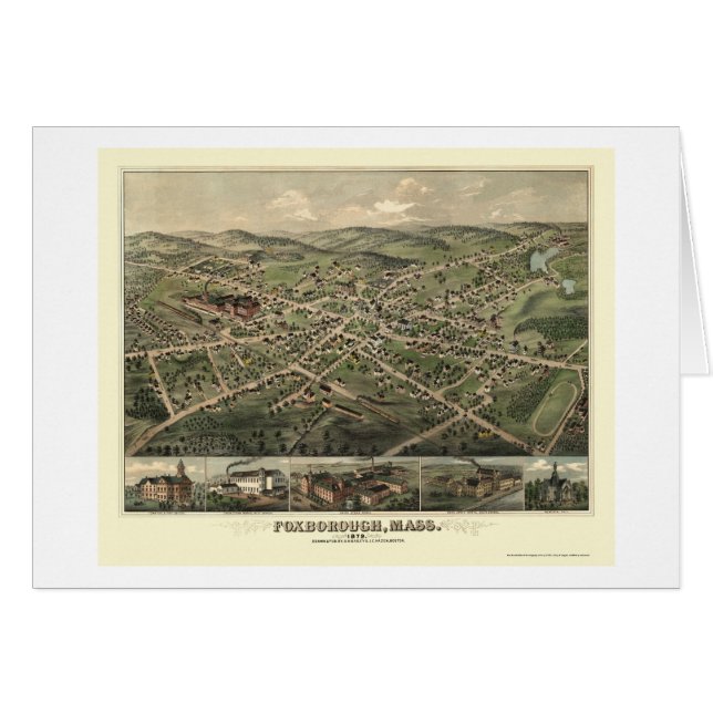 Cartão Foxborough, mapa panorâmico das MÃES - 1879 (Frente Horizontal)