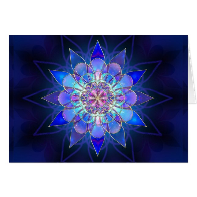 Cartão Fractal azul da mandala da flor (Frente Horizontal)