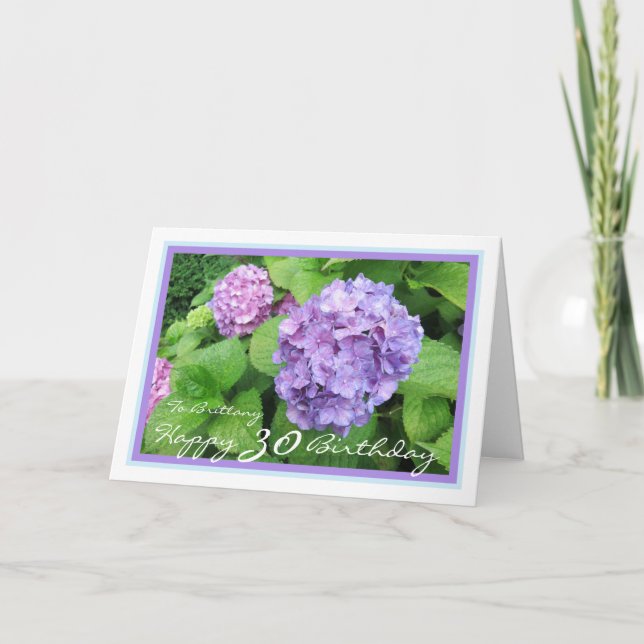 Cartão Frame Azul Elegante de Brittany Hydrangeas Bday (Frente)