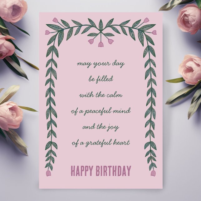 Cartão Frame Floral, Inspiracional Mindful Feliz Aniversá (Floral Frame Inspirational Mindful Happy Birthday Card
)