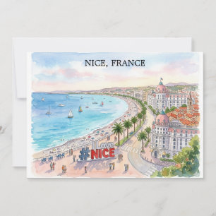 Cartão França Promenade des Anglais Arte em Aquarela