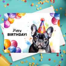 Francês Bulldog Frenchie Portrait Feliz Aniversári
