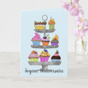 Cartão francês para cupcakes de aquarela