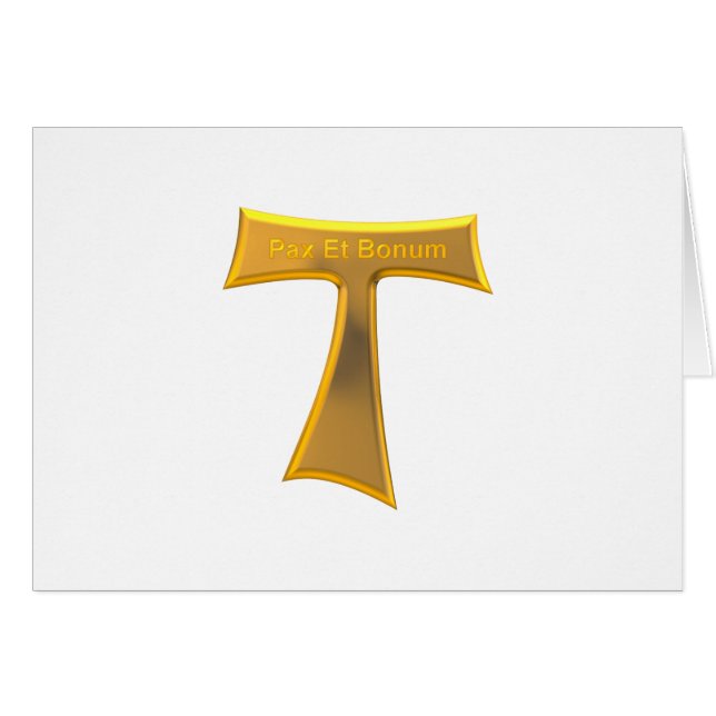 Cartão Franciscan Tau Cross Pax Et Bonum Dourado Metálico (Frente Horizontal)