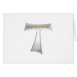 Cartão Franciscan Tau Cross Peace and Good Silver & Doura