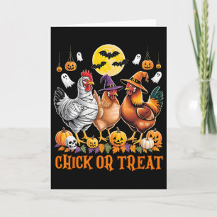 Cartão Frango de Halloween Bruxa ou Tratamento Assustador