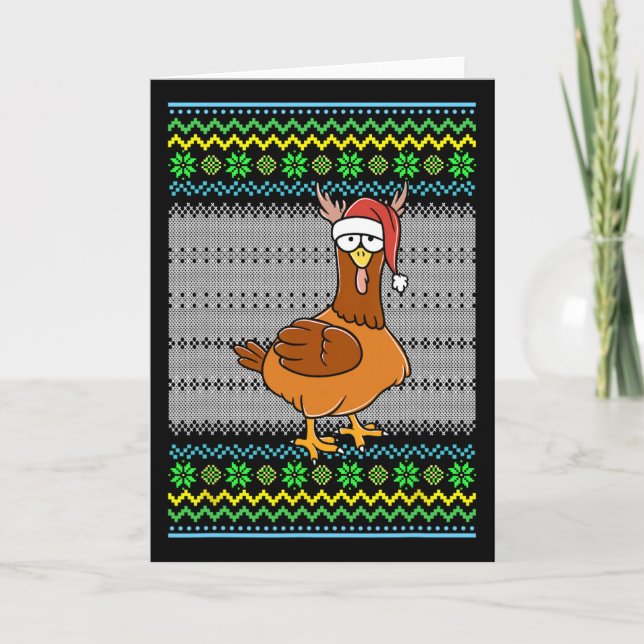 Cartão Frango de Natal Feio Com Luzes de Chapéu de Papai  (Frente)